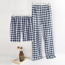 퓨어 코튼100% 체크 파자마 9부 5부 밴딩 팬츠 잠옷 바지 남자