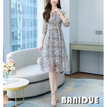 [바니드] 여성 플로럴 봄여름 7부소매 쉬폰 러블리룩 예쁜꽃무늬 원피스 0024