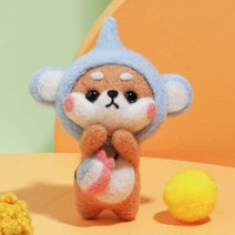 양모펠트 니들 키트 걱정 곰돌이 인형 만들기 공예 108343 귀여운 애완견 모직 펠트 재미 DIY 수제 재료 가방 인형 만화 만들기 커플 크리 에이 티브 선물, 코끼리 시바견 끈형 + 영상 티