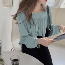 하젤 펄리 잔주름 스퀘어넥 레이온 블라우스_F1291