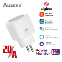 Tuya 스마트 와이파이 지그비 플러그 20A EU 전원 소켓 에너지 모니터링 기능 음성 제어 Alexa Yandex Goo, [01] 20A Zigbee plug, 01 20A Zigbee plug