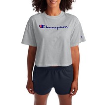 Champion 여성용 크롭 티 블랙 XS US 스크립트 로고 (550757)