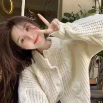 가을 가디건 크롭 루즈핏 여성 꽈배기 단추 니트