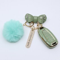 루젠 현대 차키케이스 그랜저 아반떼 싼타페 소나타 팰리세이드 코나 투싼 스타리아 자동차 스마트 TPU 키홀더 키링, 키케이스+큐빅링+번호판+리본키링+폼폼이, 현대05, 올리브그린