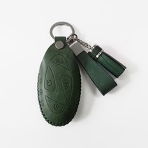 카프트 디 올뉴 그랜저 GN7 키케이스 가죽 스마트 키홀더 키링, 그린+실버, 양면각인, 테슬추가
