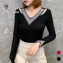여성 브이넥 스팡클 포인트 긴팔 티셔츠 YJS420