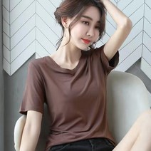 여성 스판모달 무지 라운드넥 반팔티셔츠