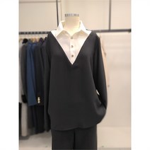 아니베에프 카라 배색 블라우스(A2AWBL580)