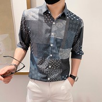 쿨 반소매 플라워 남자 반팔 건달카리스마 에어매쉬 인싸템 7칠부 와이셔츠 트렌드 발 형 스승 잔무늬 상의 2316256272