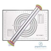 롤링핀 매트 세트 두께 조절 스텐 실리콘 반죽 홍두깨 국수 만두피 제과 제빵 스테인레스 밀대, 검정색 매트 롤링핀 세트