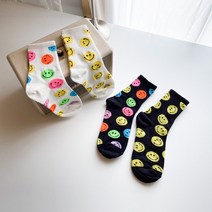 스윗소울 알록달록 네온 미니스마일 여성패션양말 4개 1세트