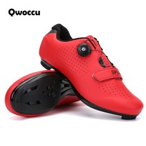 Qwoccu자전거화 무잠금형 라이딩화 산악도로 자전거 스파이크화 SPD/SPD-SL 페달 시스템 호환, 도로 자물쇠, 265, 붉은색
