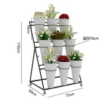 계단식 꽃 화분 받침대 꽃집 꽃다발 진열대 스탠드 철제 정리대, 흰색 버킷이있는 3x3 검은 색 선반