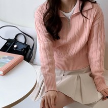 골지 하이넥 지퍼 꽈베기 니트 티셔츠 가을 여성 여자