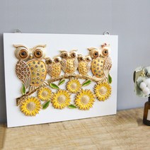 복부엉이&해바라기 인테리어 부조 액자 30 40, 화이트