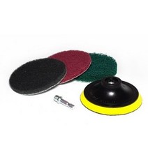 전동드릴용 청소 수세미 3종 x 75mm + 백업 패드 + 연결 어댑터 세트, 회색 + 적색 + 녹색, 5세트