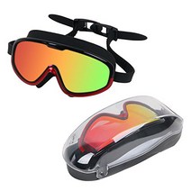 Swimming Goggle Super Great Frame Swim Goggle for Adult Men Women Youth Swim Mask Clear Wide Vision, adult unisex, redblack