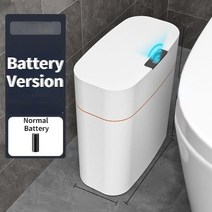 Smart Trash Can Bathroom Toilet Automatic Sensor Garbage Bin with Lid Household Kitchen Narrow Gap W, 04 Battery White_01 13L