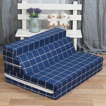 조은집 순면 5단 접이식 매트리스 소파베드, 네이비체크