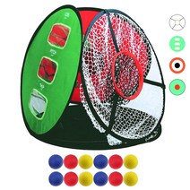 지칸디 4면 골프 칩샷 치핑네트 디벗 스윙매트+스펀지볼 골프용품 세트, 골프 네트+스펀지볼 12개