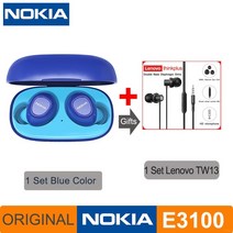노키아 E3100 TWS 헤드폰 Fone Auriculares 무선 블루투스 이어폰 HD 전화 400mAh 안드로이드 IOS 레드 오렌지 핑크 헤드셋, 규격 없음, E3100 Blue and TW13