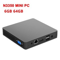 팬리스 미니 PC 인텔 셀러론 N3350 윈도우즈 10 6GB RAM ROM 128GB SSD 1000M LAN WiFi BT4.0 VGA 데스크, 해외공급사, Intel Celeron N3350 + UK, 6G 64G add 128GB SSD