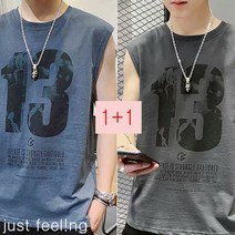 JUST FEEL!NG 1 1 루즈핏 라운드넥 남성용빅사이즈 민소매 여름 캐주얼 나시티셔츠