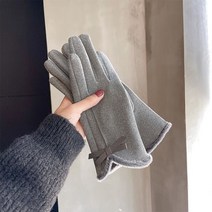 바이크 장갑 바이크 방한장갑 바이크 가죽장갑Gloves Winter women Korean version lovely bow knot plus, 03 Grey Terry Style