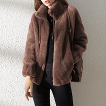 양털 롱코트 여성용 녹색 따뜻한 스탠드 칼라 긴팔 자켓 가을 한국 패션 브라운 플러스 사이즈 지퍼 하라주쿠 오피스 레이디 코트