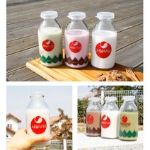 과일쥬스보관 레트로 서울우유병 3타입 입구넓은 예쁜 유리병 뚜껑 디톡스 용기 안전, 밀크