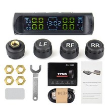 타이어공기압센서 측정기 타이어 공기압센서 범용 TPMS 무선 압력 모니터링 시스템 태양광 시계 LCD 디스플레이 4 개의 외부 센서 센서, EXTERNAL CLOCK