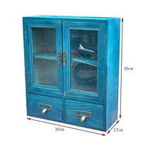 빈티지 복고 화장품 수납 메이크업 진열 원목 레트로 우드 캐비닛, 블루, 1개