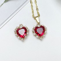 헤세드 고급) 골드 큐빅 하트 펜던트(1개), 레드