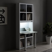 아씨방가구 로엘 80cm 5단 USB+LED램프 책상, 화이트