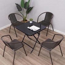 주물야외테이블 4인 옥상 정원 마당 야외용 기구 철제 세트 원형, 검은색유리접이식사각테이블60개+주변의자4개