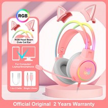 블루투스 이어폰 ONIKUMA X15 Pro RGB 헤드 빔 게임용 헤드폰 마이크 포함 PS5 스위치 용 3.5mm 내구성 스테레오 서라운드 헤드셋 게이머, [06] Pink with Cat Ear