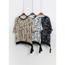 [코지] 여자 드로잉 영문 프린팅 디테일 반팔 블라우스