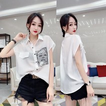 Choyur 여름 여성 의류 스트라이프 반팔티 루즈핏 쉬폰 셔츠