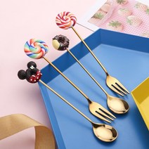 [민이마켓] 답례품 집들이 선물 티스푼 과일포크 디저트 커트러리 2P, 롤링팝-레인보우