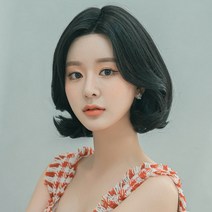 단발 숏컷 단발컷 여성 수제 통가발 긴앞머리 플럼펌, M, 로즈핑크