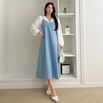퍼니걸스 6236 베이직 린넨 뷔스티에 무지 롱 나시 원피스 여성의류