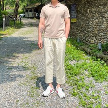 코코로맨틱 세미 와이드 남자 크림 면 팬츠 5컬러