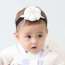 러블리소우 아기 유아 여아 한복 헤어밴드 머리띠 (하얀 호박 골드 잎사귀 베이비밴드)