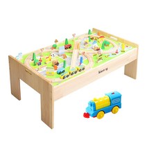 키앤비 3in1 플레이테이블(원목)+기차놀이 90pcs+전동기차