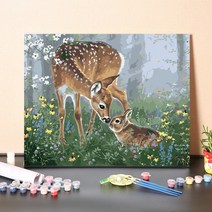 urkoteer DIY 명화 그리기 세트 40 x 50 cm 액자형 유화 붓 2세트 증정, 사슴-09