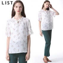 [리스트(LIST)] 플라워프린트 타이넥 프릴 블라우스 (택가격 78000원)