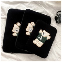 11 13 15인치 아이패드 파우치노트북 태블릿 패드 커버 캐릭터 파우치 알파벳 곰돌이 캐릭터 갤탭파우치 갤럭시탭 태블릿 테블릿 귀여운 파우치, 블랙