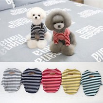런웨이멍멍 줄무늬티셔츠 강아지 스트라이프 티셔츠 데일리룩 강아지옷 코디, 레드, M