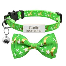 리드줄 맞춤형 나비 넥타이 cat collar name tag custom nameplate safety breakaway cute star moon bowknot cat 벨, 은녹색, s(20cm-28cm)