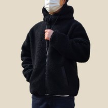하이넥 루즈핏 남여공용 헤비 양털 플리스 후드 집업 점퍼 자켓 블랙